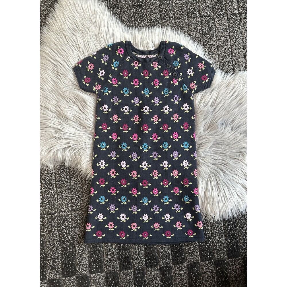 Girls TEA Collection Sz 8 s/s Knit Sweater Dress Navy Blue Floral Flower‎ Print